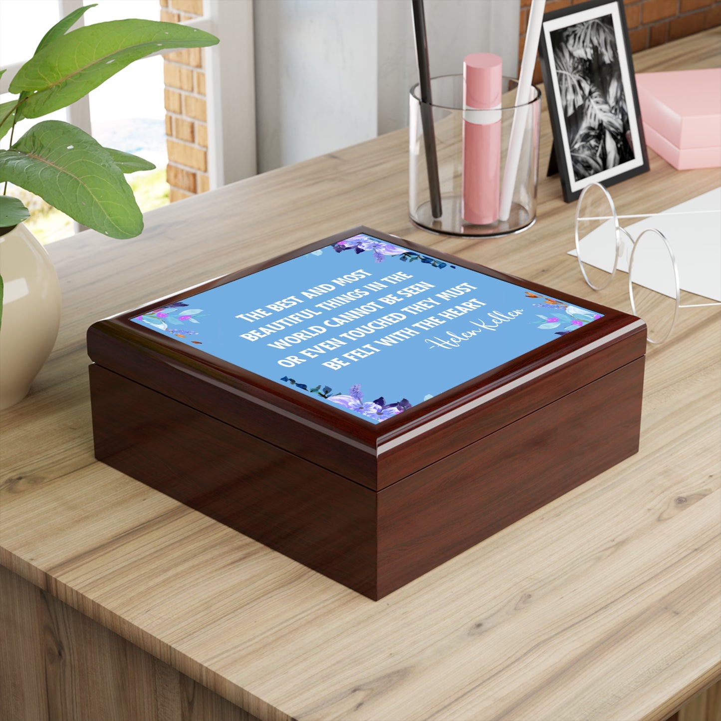 Inspirational Jewelry Box with Helen Keller Quote - Elegant Storage for Treasures