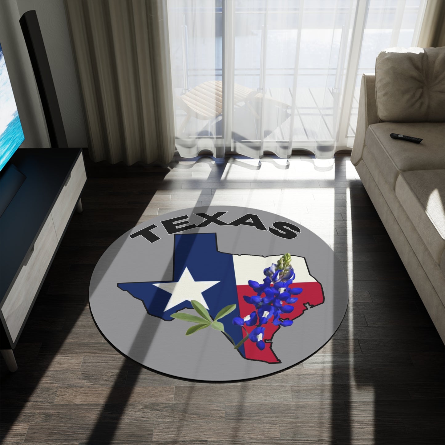 Texas Flag and Bluebonnet Round Rug