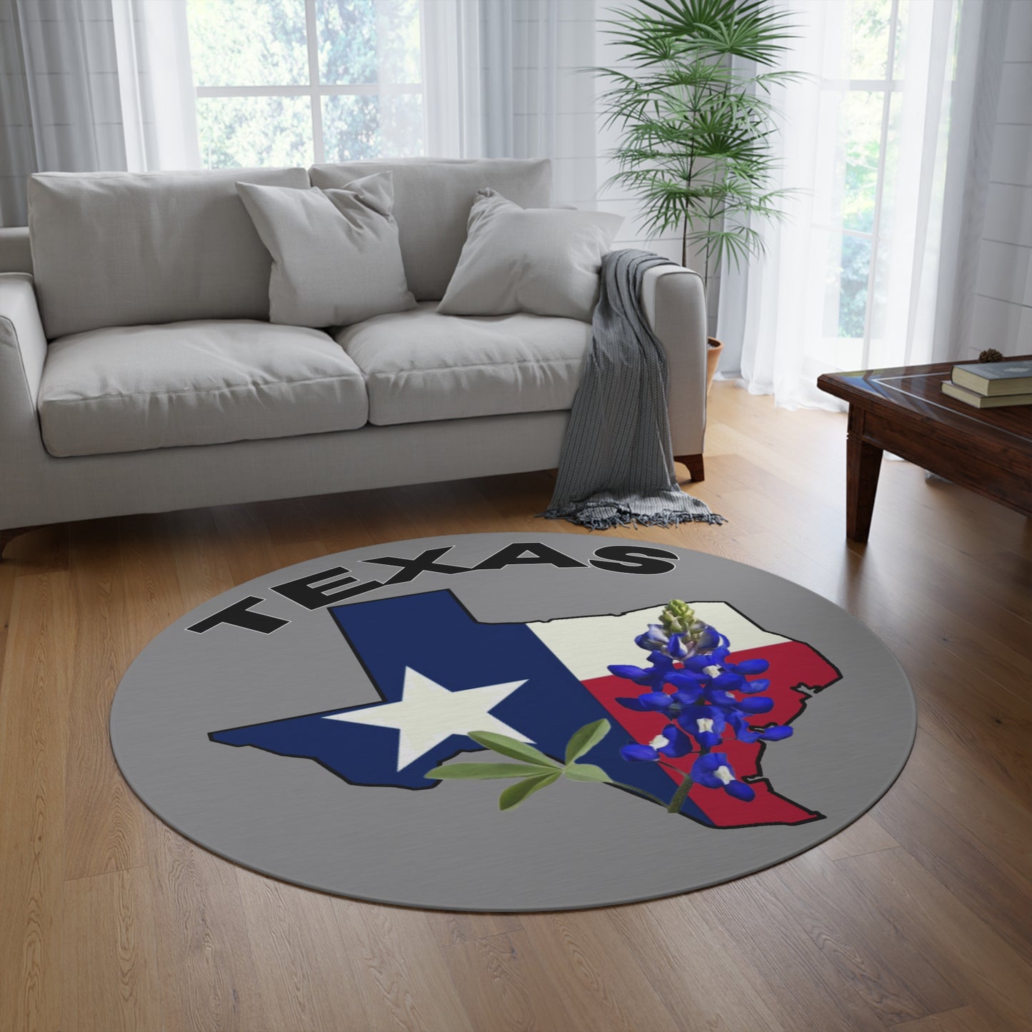 Texas Flag and Bluebonnet Round Rug